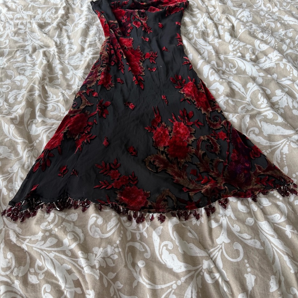 vintage 1990s betsey johnson burnt out velvet floral slip dress silk cowl neck - Picture 4 of 10